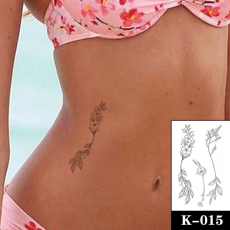Waterproof Temporary Tattoo Sticker Black Plain Flower Spike Fake Tattoos Flash Tatoo Wrist Chest Neck Body Art for Women Men