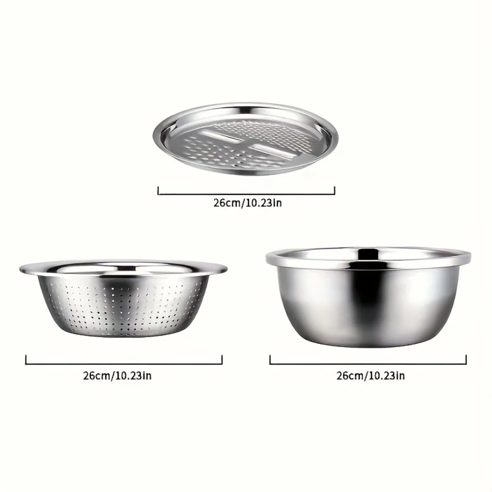 Likron Watches Professional Grade 3-in-1 Stainless Steel Kitchen Prep Set Durable Vegetable Slicer Drain Basin for Effortl...