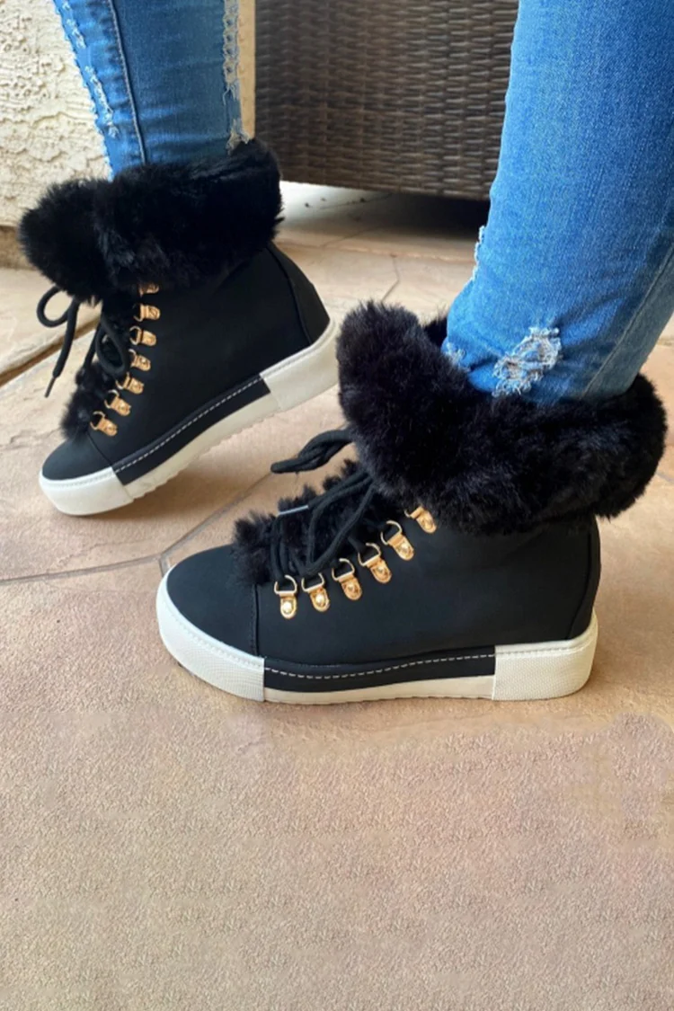 Daily Green Fuzzy Plush Lined Faux Fur Lace Up Round Toe Ankle Boots 2024 - Xpluswear