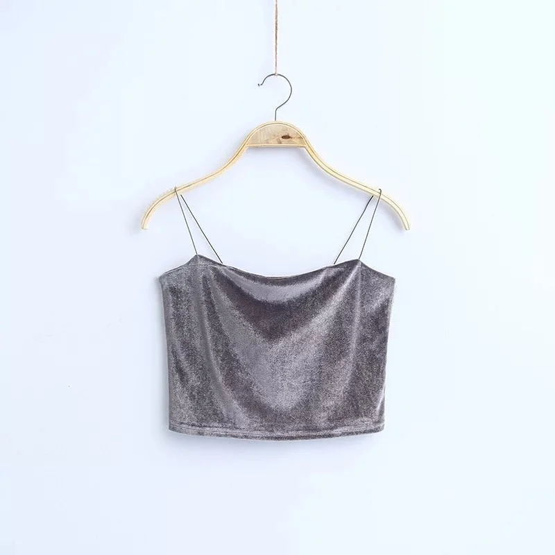 Fashion Sexy Spaghetti Straps Tank Top Velvet Short Crop Top 7 Colors Sexy Boob Tube Top Bustier Brief Vest T-shirts Tee