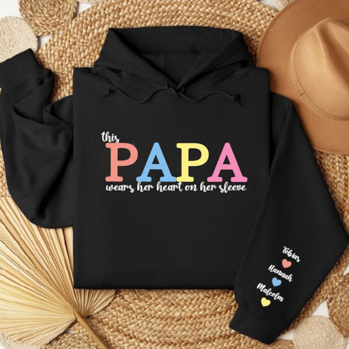 Loveyoufancy This Papa Wears Her Heart on Her Sleeve Custom Sweatshirt 