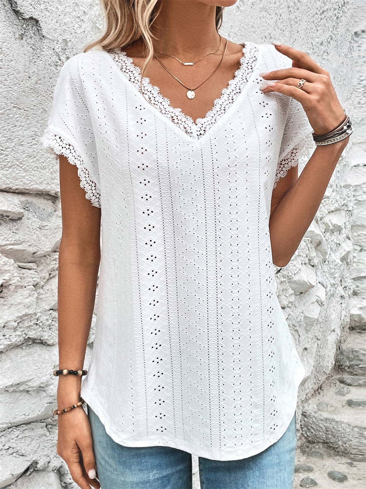 Women Half Sleeve V-neck Solid Color Dress