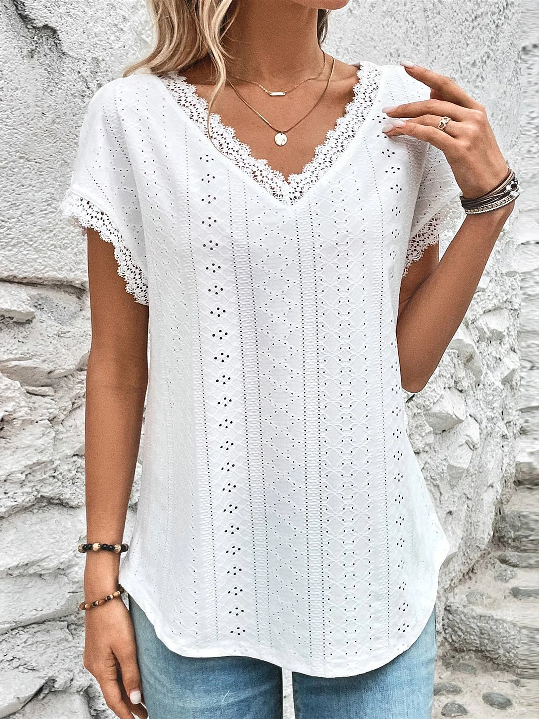 Women Half Sleeve V-neck Solid Color Dress