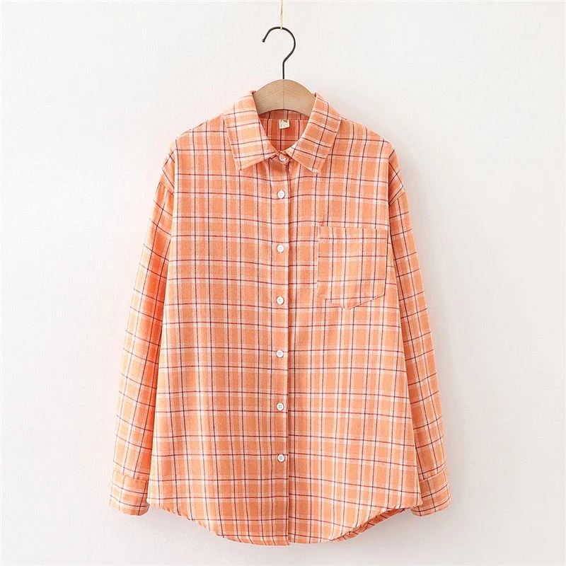 Young Style Plaid Shirts Women 2021 New Loose Design Blouse Lady Long Sleeve Blouses Cotton Casual Shirt Women Tops Blusas