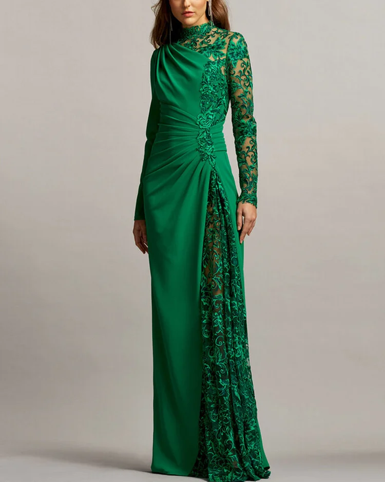 Crepe and Embroidered -Tulle Gown