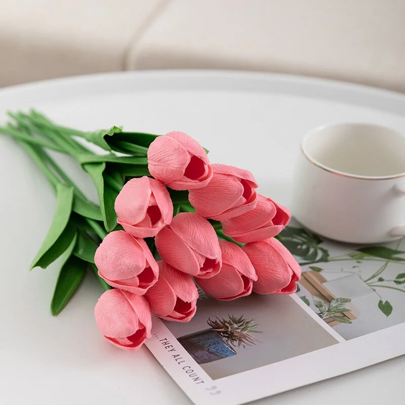 10PCS Tulip Artificial Flowers Real Touch Party Valentine's Day Artificial Bouquet Garden Home Wedding Decoration Fack Flower