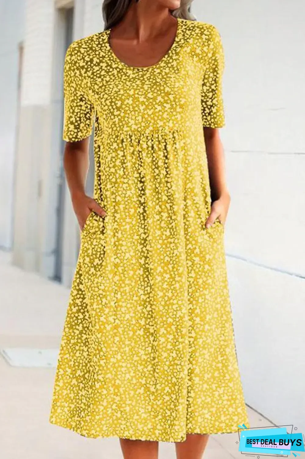 Casual Floral Print Short Sleeves Pockets Midi Dress