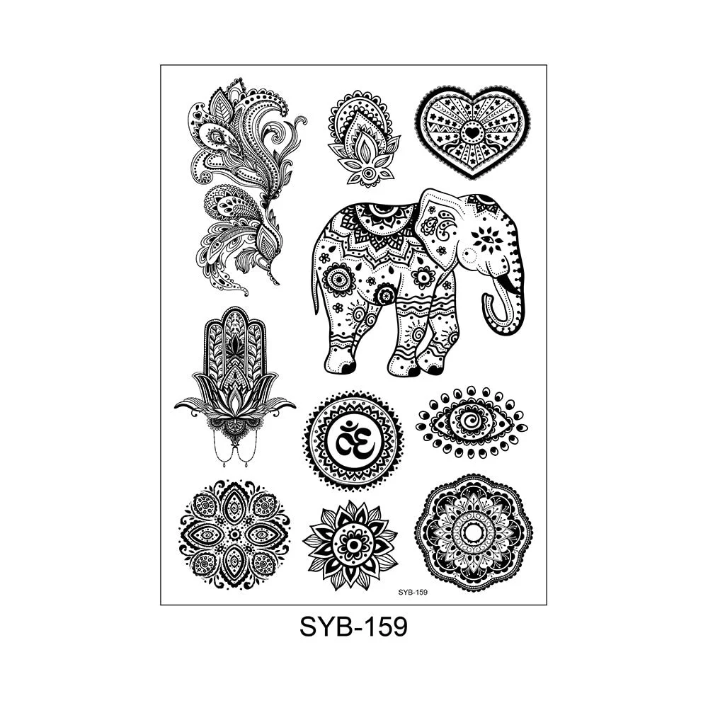 9 Kinds Mandala Totems Tattoo Waterproof Temporary Body Art Stickers Black Color Disposable Makeup Concealer Sticker Convenient
