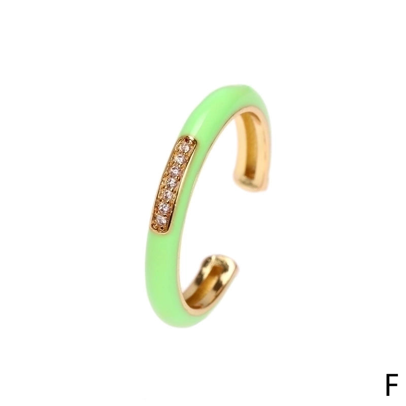 IG Style Ethnic Style Commute Round Copper Epoxy Inlay 18K Gold Plated Zircon Open Rings