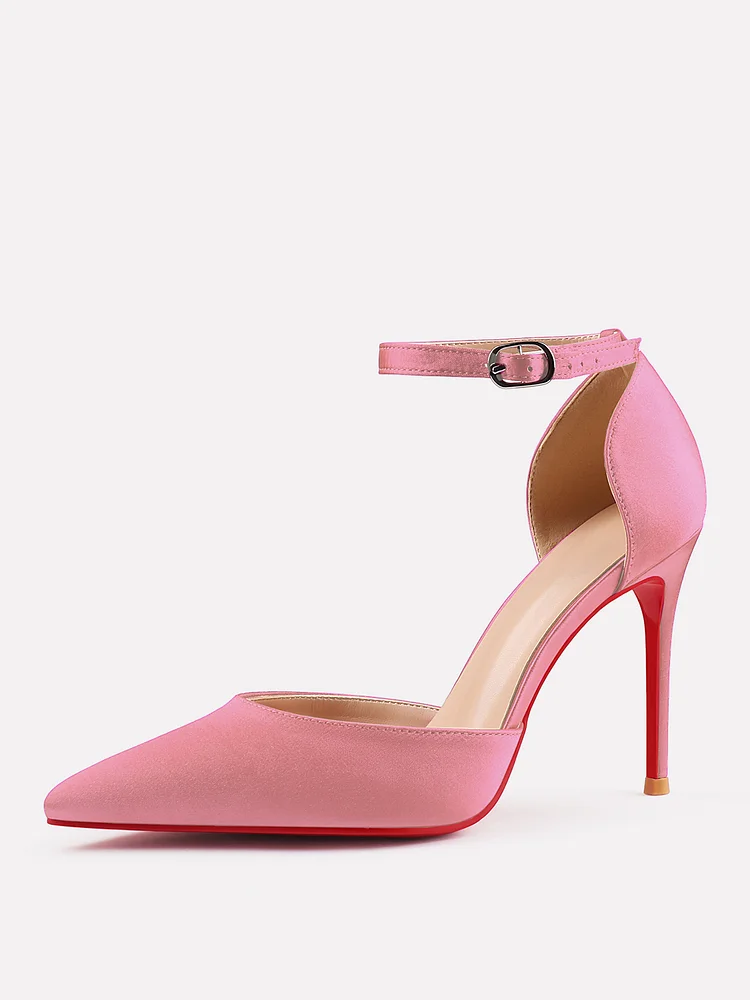 100mm Women's Ankle Strap Pointed Toe Pumps Wedding Party Red Bottoms High Heels Stiletto Shoes