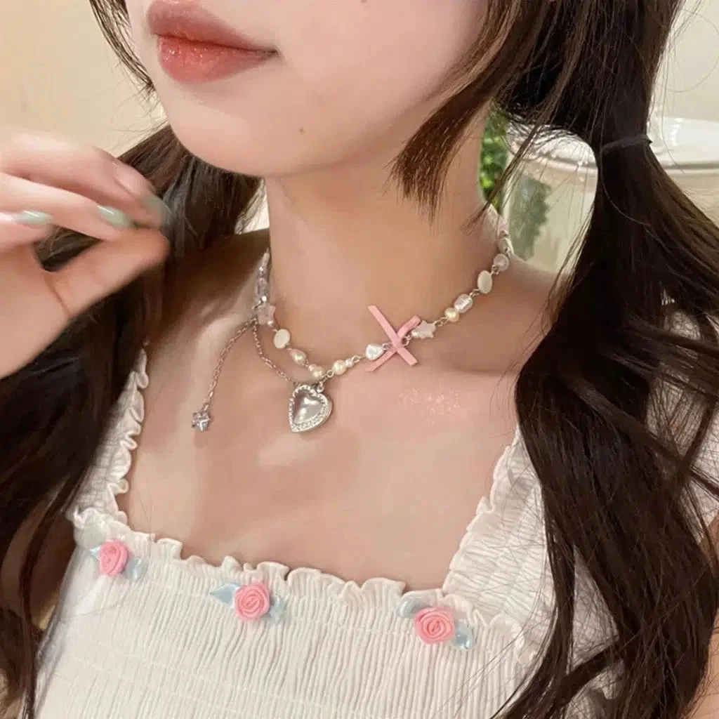 Brownm Heart Pearl Beaded Necklace