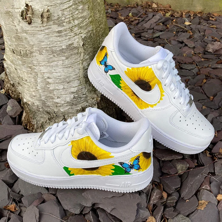 Oversart Custom Hand-Painted Shoes  "Sunflowers and Butterflies"