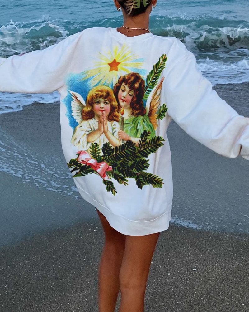 Yayoins Women Chirstmas Angel Graphic Sweatshirt