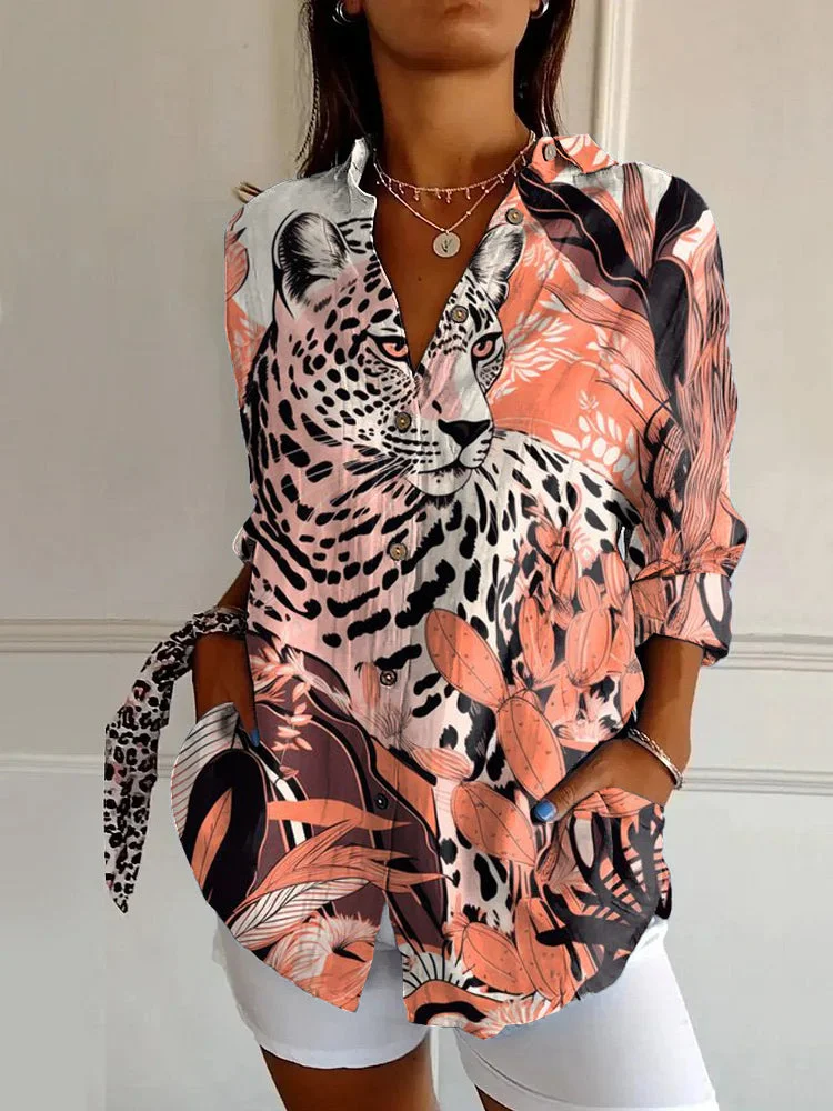 Jungle Leopard Print Casual Long Sleeve Shirt