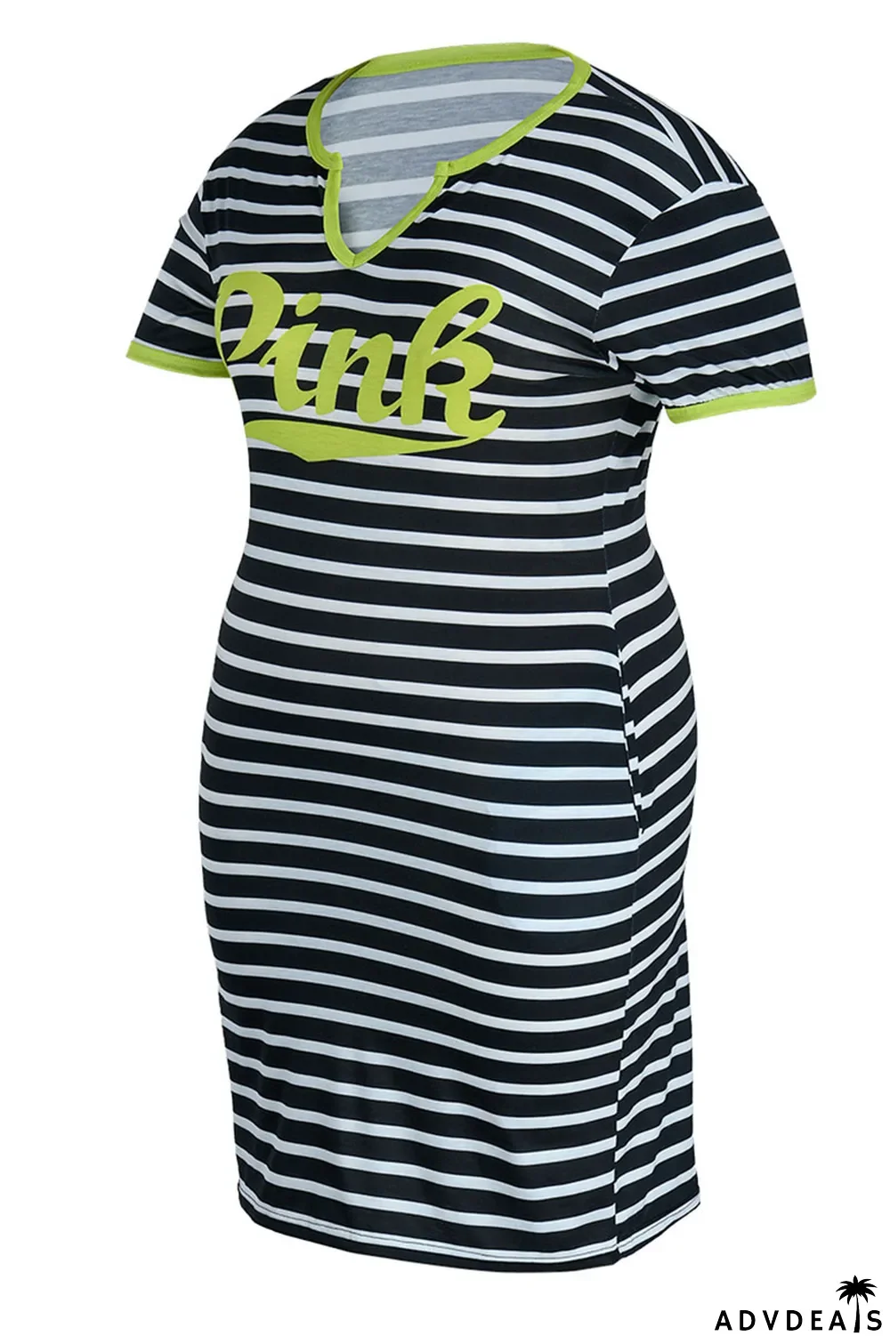 Red Casual Striped Print Patchwork V Neck Straight Plus Size Dresses