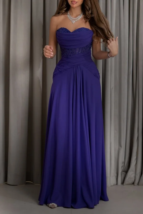 Purple Sweetheart Beaded Pleated Prom Dress ZT0749