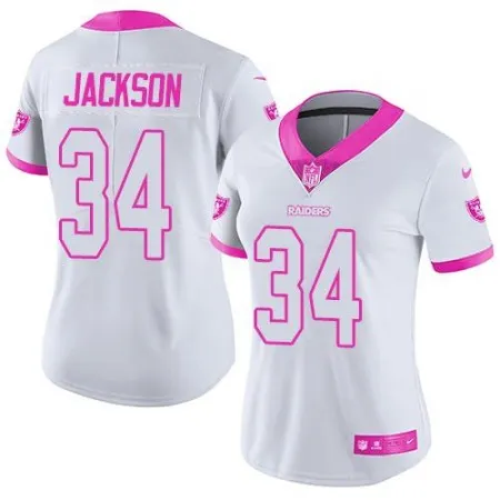 Raiders #34 Bo Jackson White/Pink Women's Stitched NFL Limited Rush Fashion Jersey