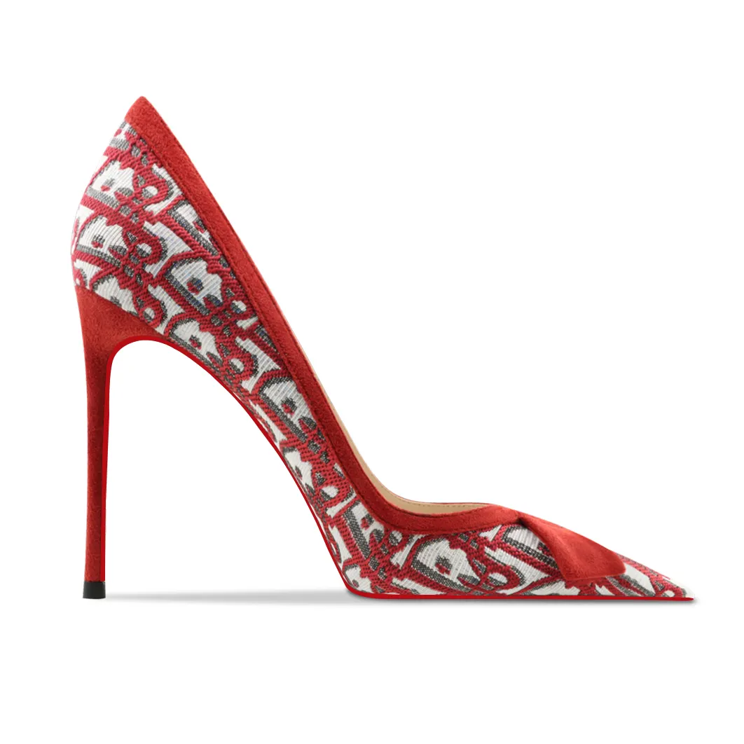 100mm Bowknot Fashion High Heels Sexy Prom Mixed Colors Red Bottoms Stiletto Suede-vocosishoes