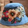 Women's Retro Ethnic Style Embroidered Denim Fisherman Bucket Hat