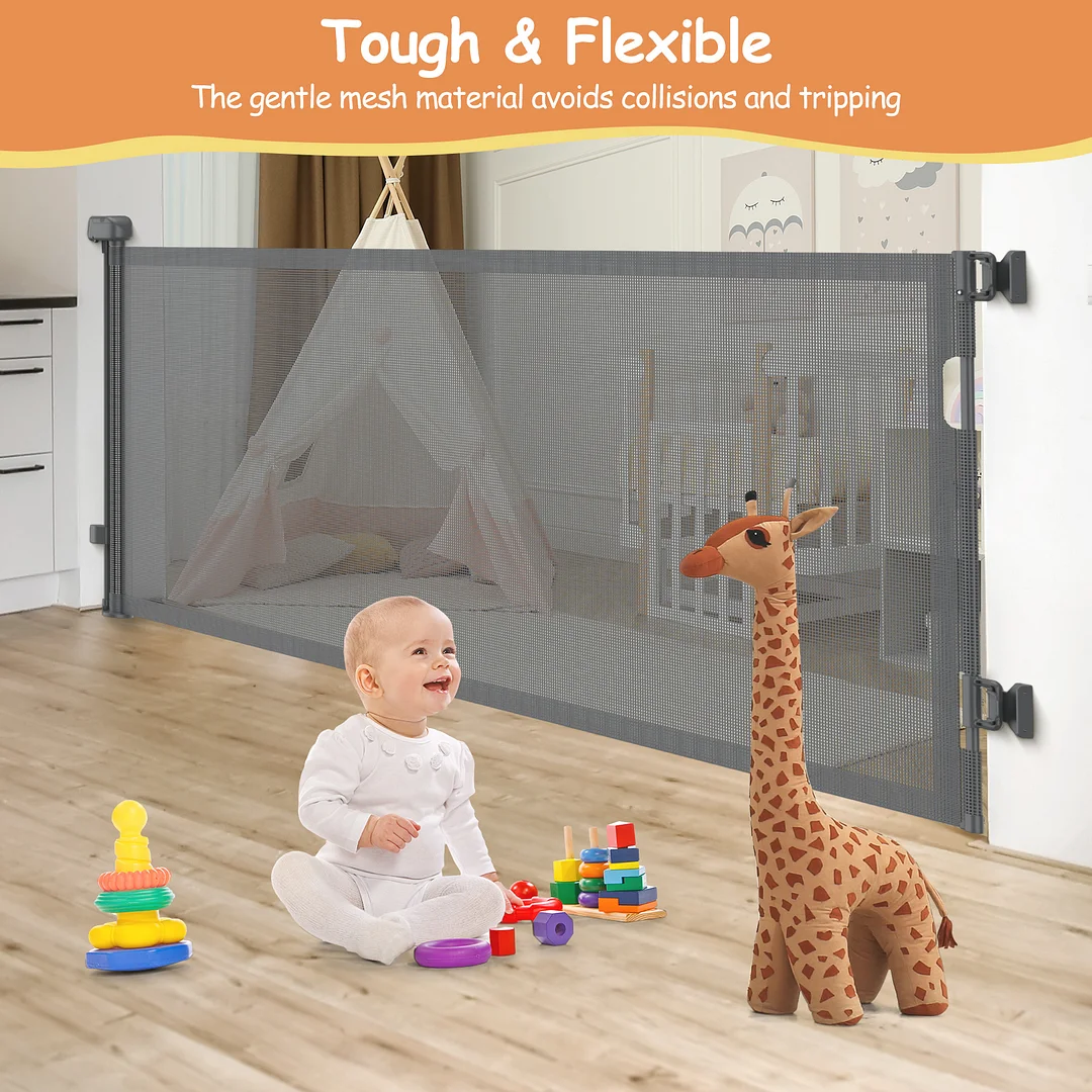 BEBANG Retractable Baby Gate Extra Wide, 71" Retractable Dog Gate for Stairs, Doorways, Hallways, Indoor and Outdoor, Gray