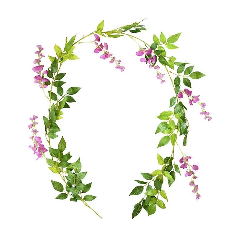 1.85M Wisteria Artificial Flowers Vine Garland Wedding Arch Decoration Fake Plants Foliage Rattan Trailing Faux Flowers Ivy Wall
