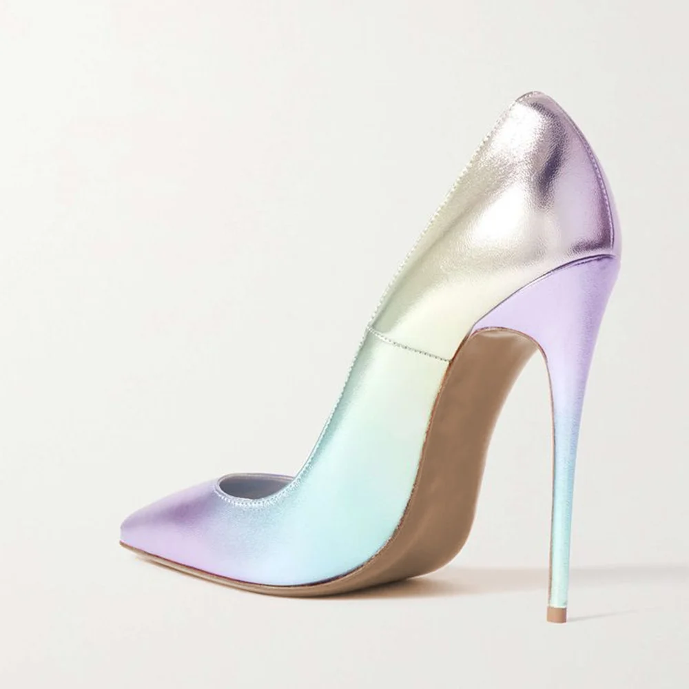 Silver Holographic  Closed Pointed Toe Pumps With Stiletto Heels Nicepairs