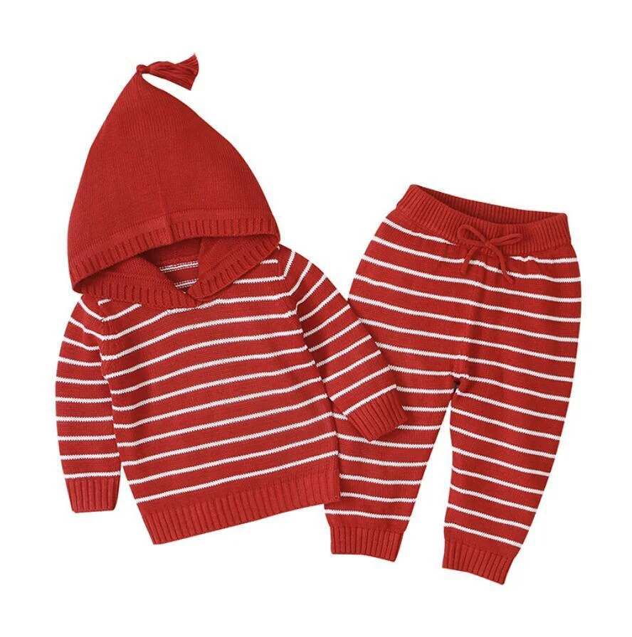 2020 Autumn Winter Baby Boys Girls Long Sleeves Stripe Knit Sweater Suits Kids Clothes Boys Girls Fox Clothing Sets