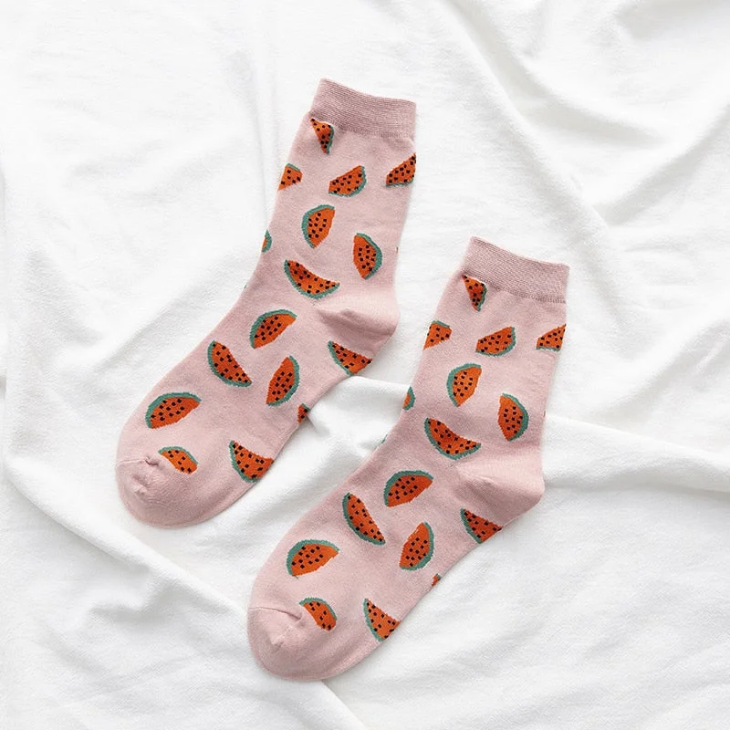 New Summer Cartoon Fruit Cotton Watermelon Lemon Strawberry Banana Avocado Women Korean Version of Socks Fashion Street Socks