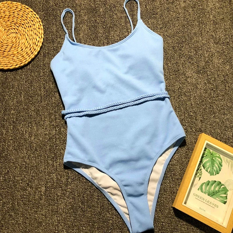 Sexy One Piece Swimsuit Push Up Swimwear Women Solid Trim swimming suit Bodysuit Swim Wear monokini  bathing suit women