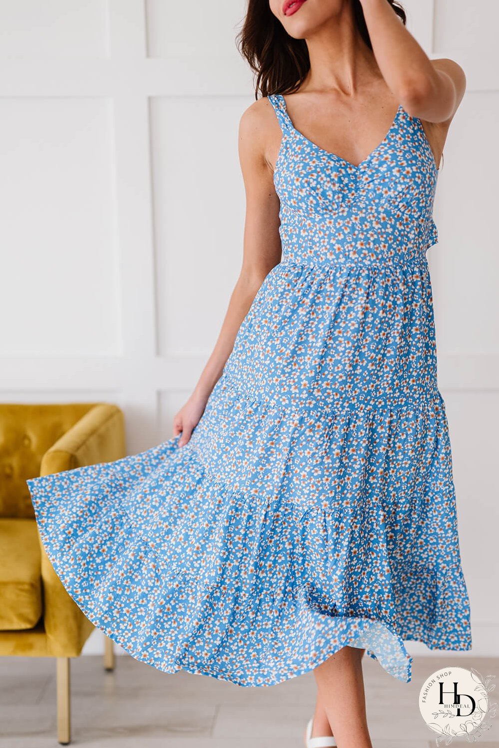 Ditsy Floral Open Back Sleeveless Dress