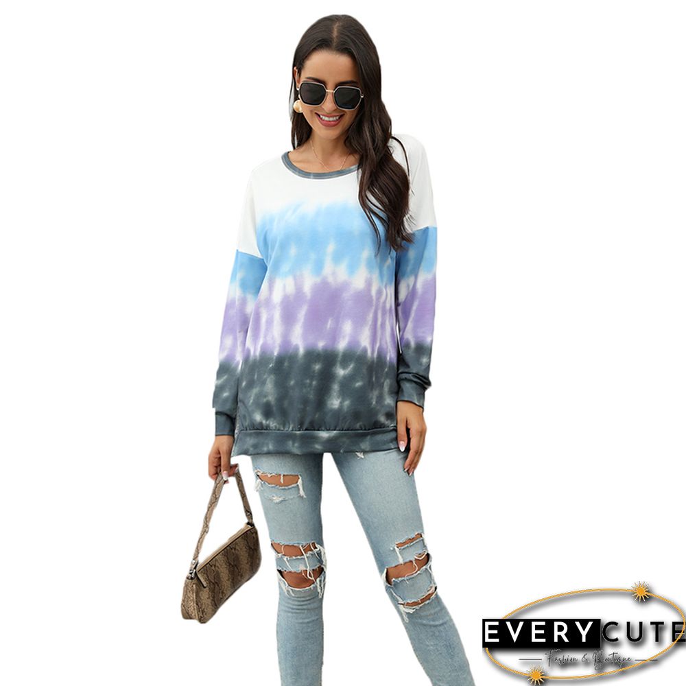 Purple Ombre Tie Dye Print Pullover Top