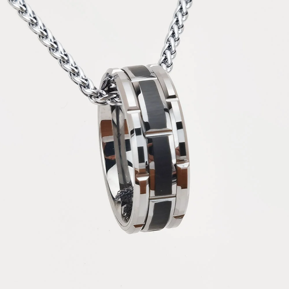 8MM Sliver Tungsten Irregular Groove Simple Black Bands For Mens