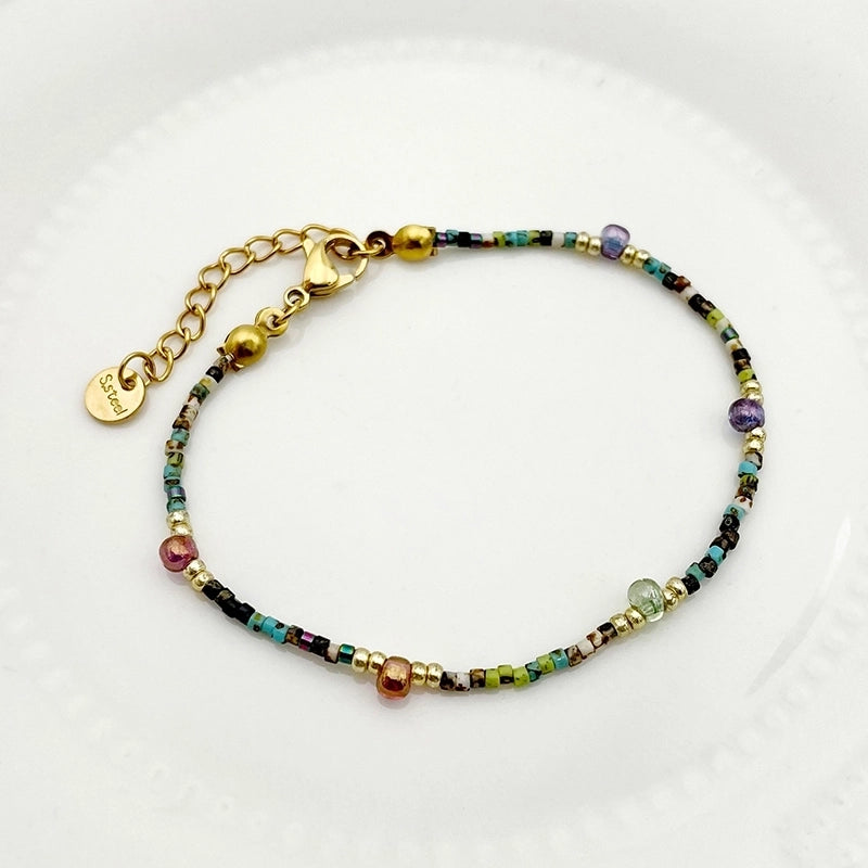 Elegant Preppy Style Sweet Heart Shape Flower 304 Stainless Steel 14K Gold Plated Beaded Chain Bracelets In Bulk