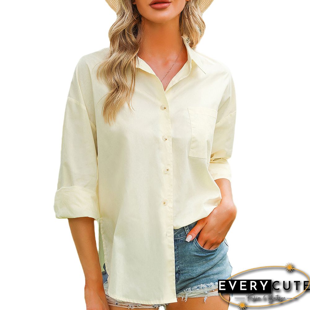 Yellow Solid Turndown Collar 100%Cotton Shirt