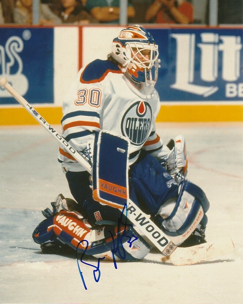 VINTAGE BILL RANFORD SIGNED EDMONTON OILERS GOALIE 8x10 Photo Poster painting #1 Autograph