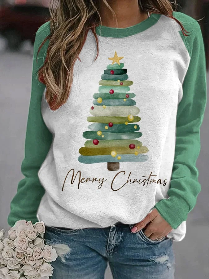 🎁Best Christmas Gifts🎁Women's Merry Christmas Tree Print Sweatshirt