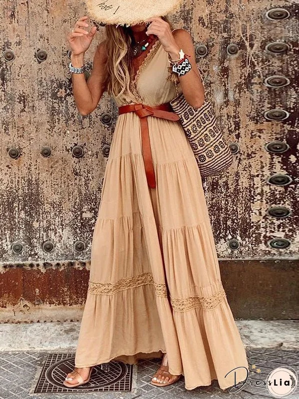 Women's Dresses Sling V-Neck Lace Panel Sleeveless Dress