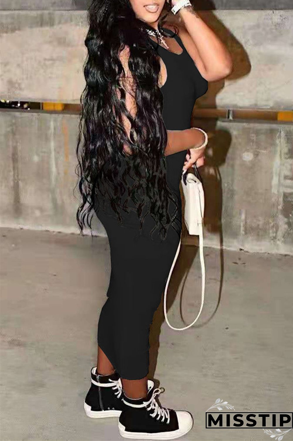 Milky Fashion Casual Solid Basic O Neck Vest Dress