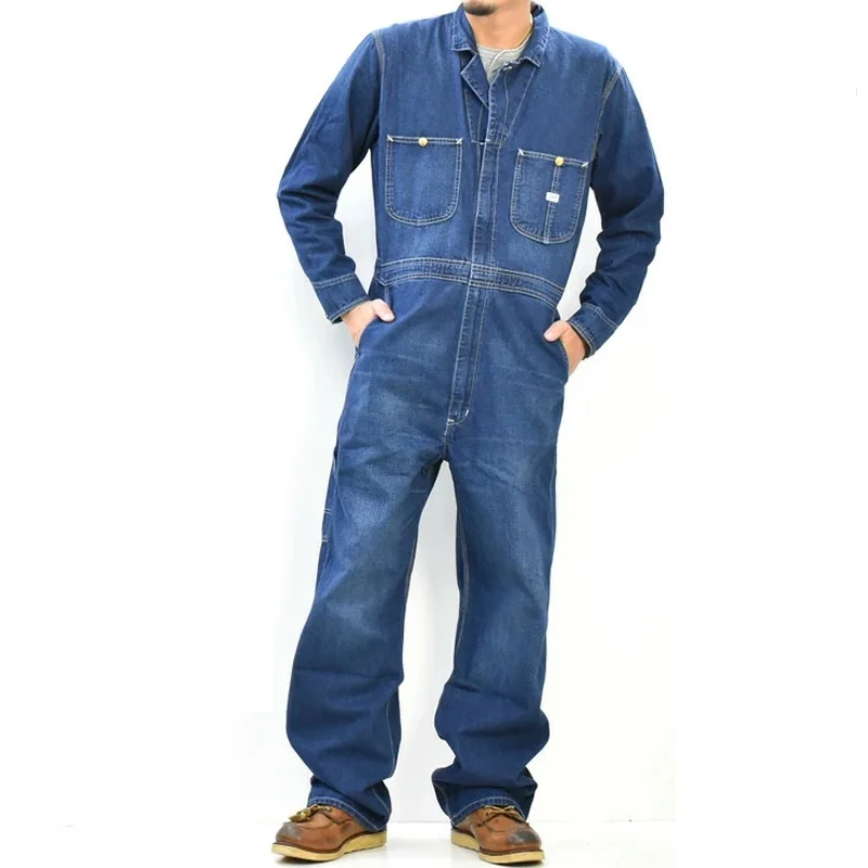 Vintage Wash Denim Long Sleeve Jumpsuit