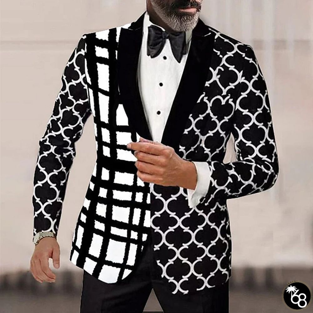 Men's Business Colorblock 3D Graphic Pattern Lapel Long Sleeve Blazer | 168DEAL