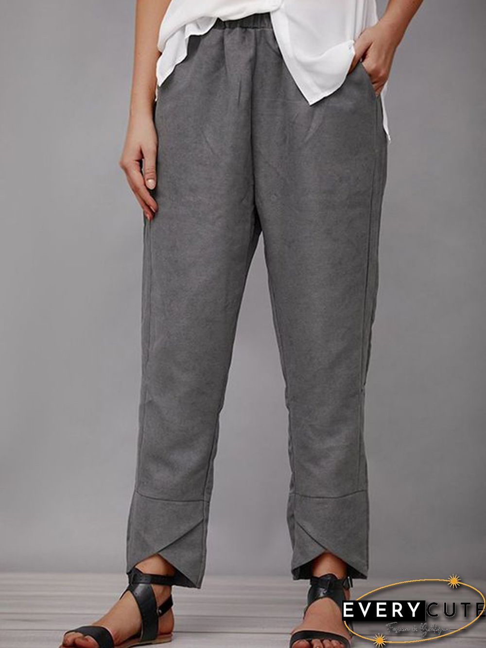 Women Casual Plain Autumn Natural Lightweight Standard Straight pants Long H-Line Casual Pants