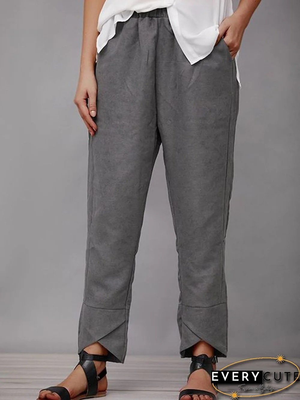 Women Casual Plain Autumn Natural Lightweight Standard Straight pants Long H-Line Casual Pants