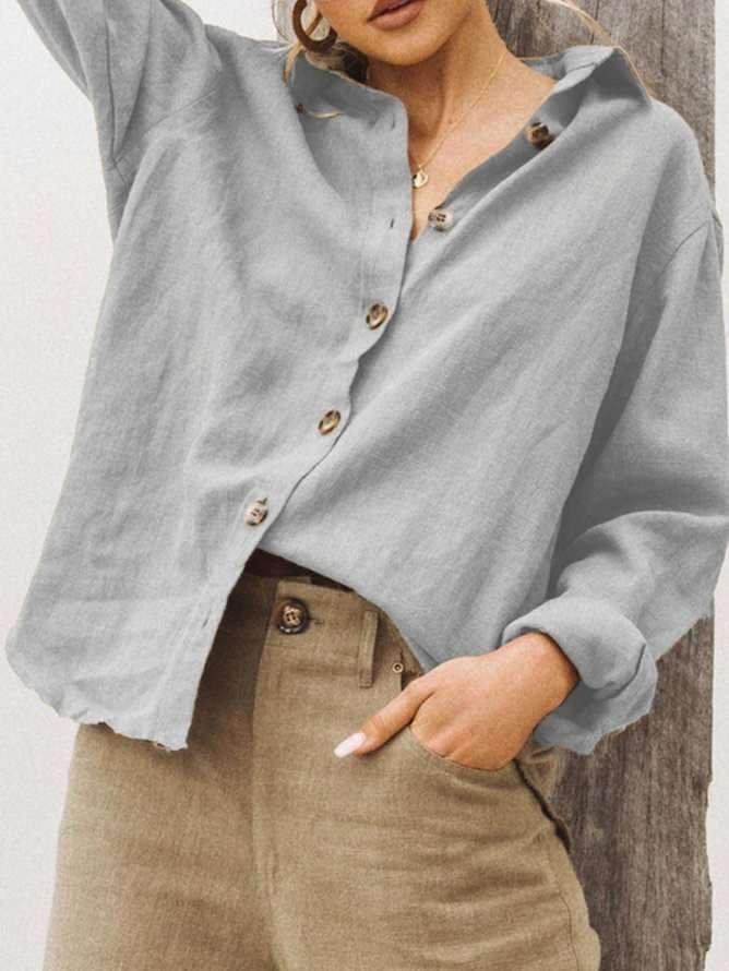 Elegant Turn-down Collar Linen Cotton Shirt