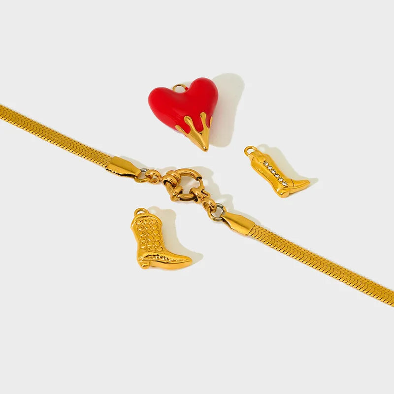 1 Piece 13.5*18.5mm 304 Stainless Steel Zircon Heart Shape Boots Polished Pendant Jewelry Accessories