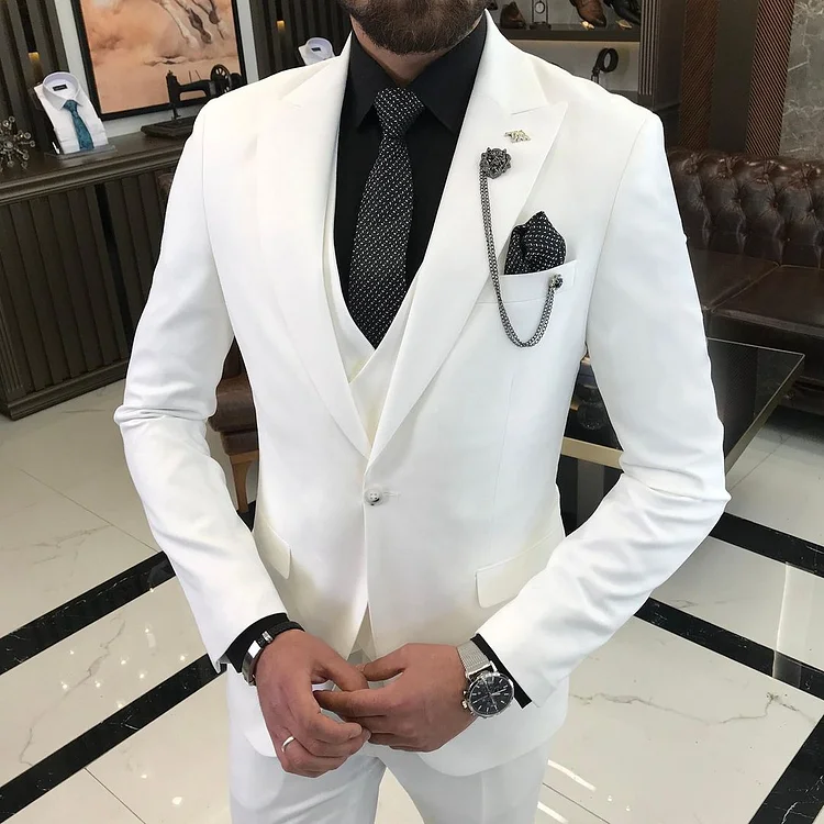 BrosWear Classic Elegant White Slim Single Breasted Blazer