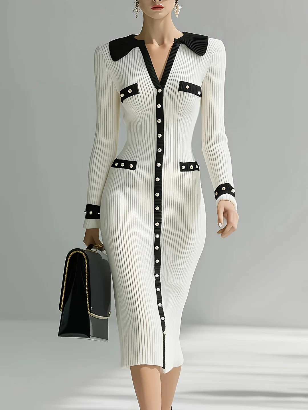 Nigikala Nigikala And Winter High-End Fashion Single-Dcupuncture Knitted Dress Long Bumpy Dress