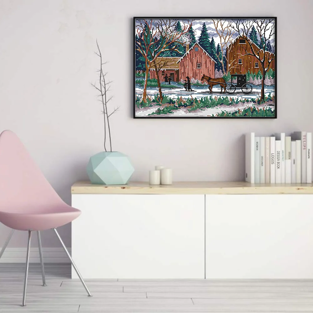 DIY Stamped Cross Stitch 14CT Full Embroidery 42*32cm - Snowy Days
