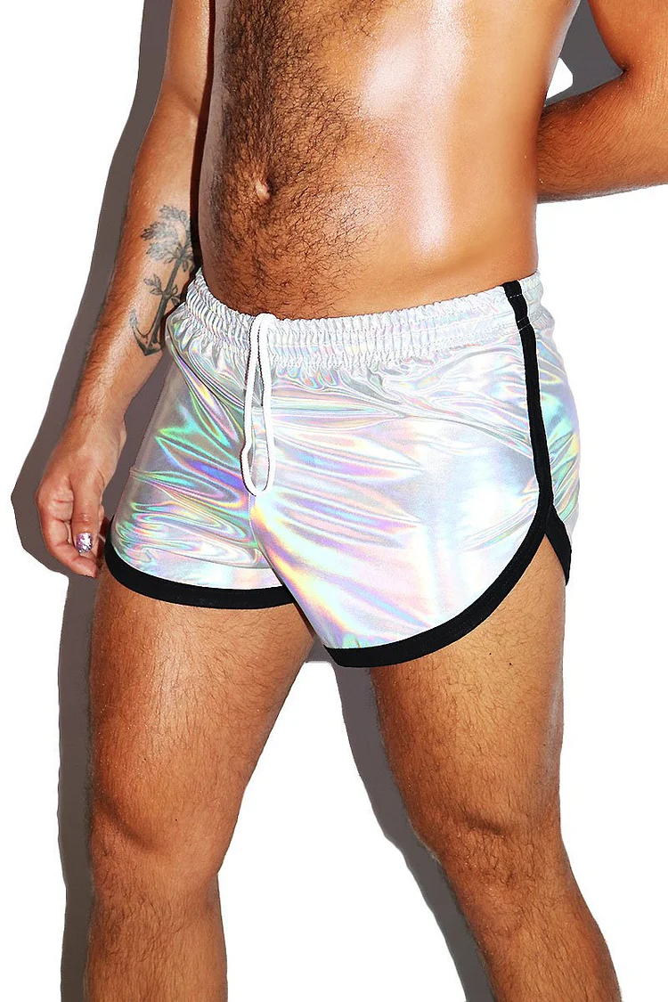 Iridescent Metallic Coated Fabric Elastic Waist Shorts