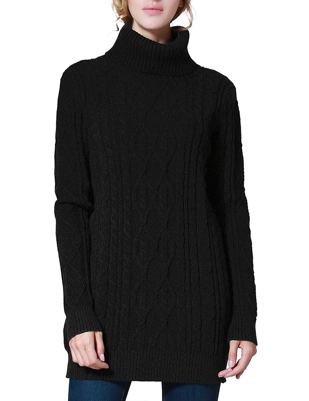 Women's Long Sweater Turtleneck Cable Knit Tunic Sweater Tops long tunic sweater