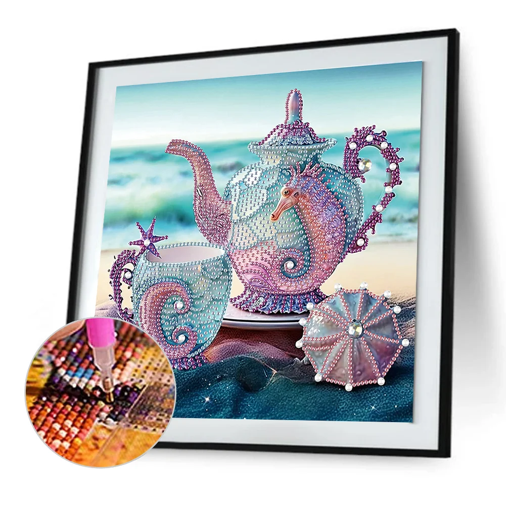 Diamond Painting - Partial Special Shaped Drill - Beach Teacup(Canvas|30*30cm)